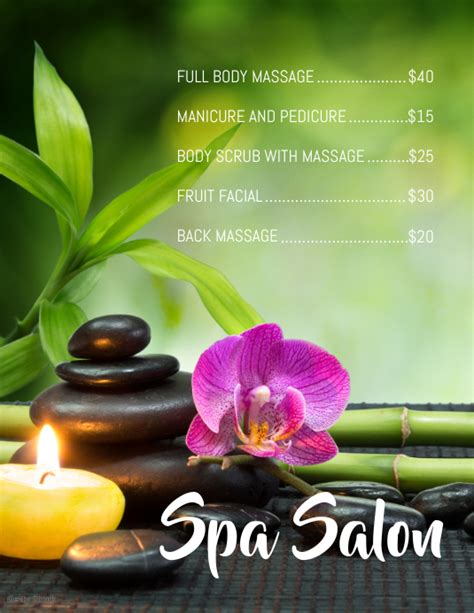 Spa Menu Template Postermywall