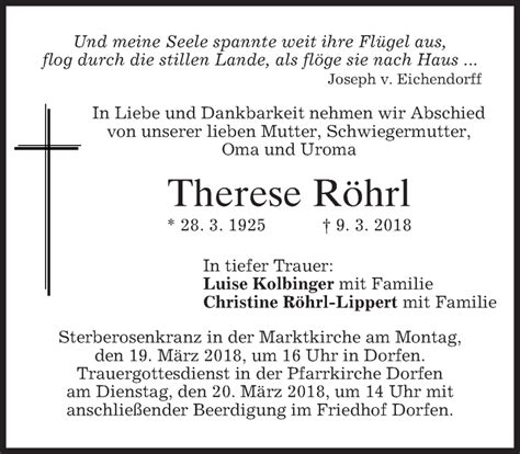 Traueranzeigen Von Therese R Hrl Trauer Merkur De