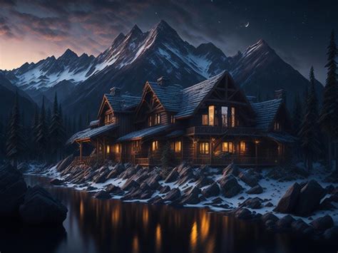 Premium AI Image | Wooden house on snowy mountain side