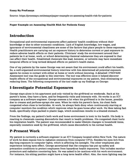 📌 Paper Example On Assessing Health Risk For Patients Free Essay Term Paper Example