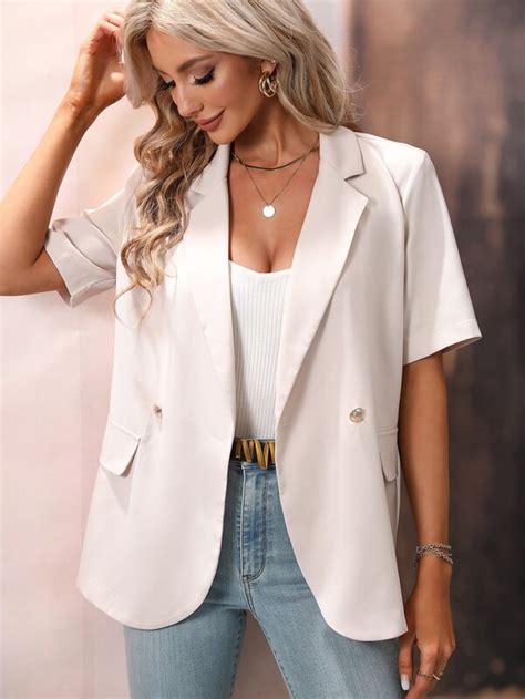 Shein Priv Lapel Neck Flap Detail Double Breasted Blazer Shein Uk