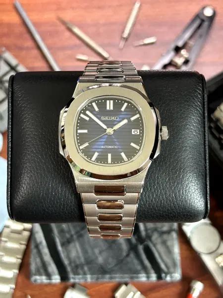 SEIKO MOD PATEK PHILIPPE NAUTILUS BLUE DIAL The Watch Society