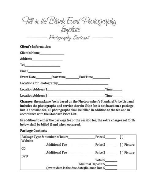 Free Printable Photography Contracts