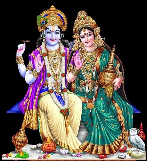 Two Deities Sitting On A Bench In Front Of A Black Background