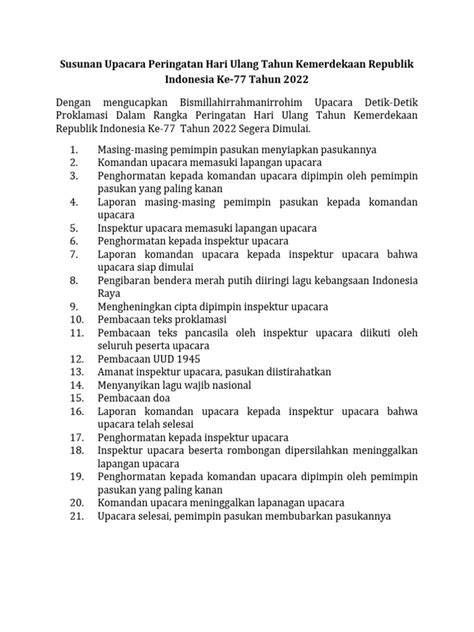 Susunan Upacara Peringatan Hut Ri Ke Pdf