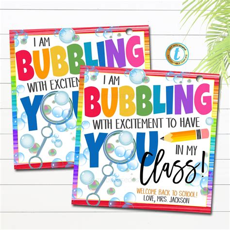 First Day Of School Bubbles Gift Tags I Am Bubbling With Excitement To