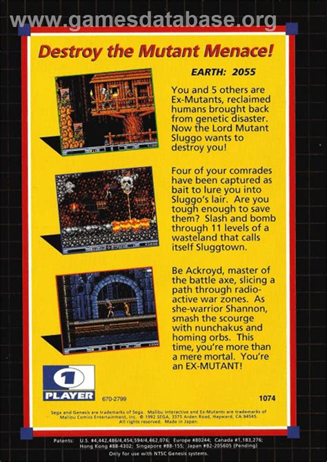 Ex Mutants Sega Genesis Artwork Box Back