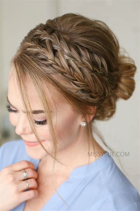 Waterfall French Braid Low Bun Missy Sue Prom Hair Updo Short Hair Updo Hairdo Hair Hair