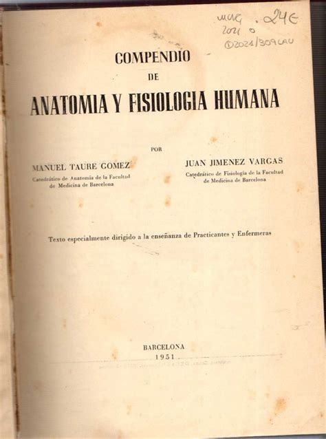 Compendio De AnatomÍa Y FisiologÍa Humana Par Manuel Taure GÓmez Juan JimÉnez Vargas Bien