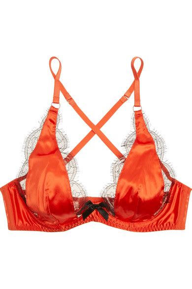 Agent Provocateur Kacie Leavers Lace Trimmed Stretch Silk Plunge Bra