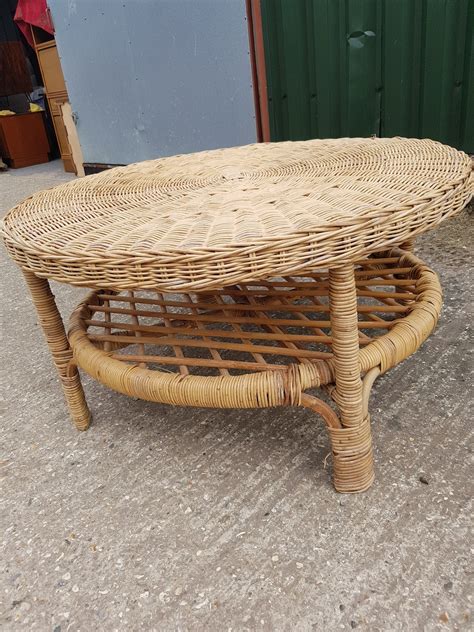 Large Circular Round Wicker Rattan Bamboo Coffee Table Retro Etsy