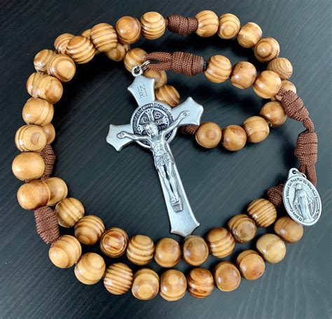 Natural Wood Catholic Rosary. 12mm Pine Wood Beads. Large St. - Etsy