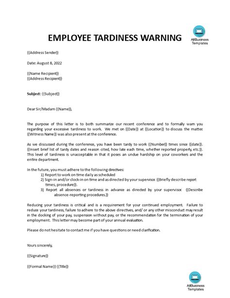 Warning Letter For Tardiness Gratis