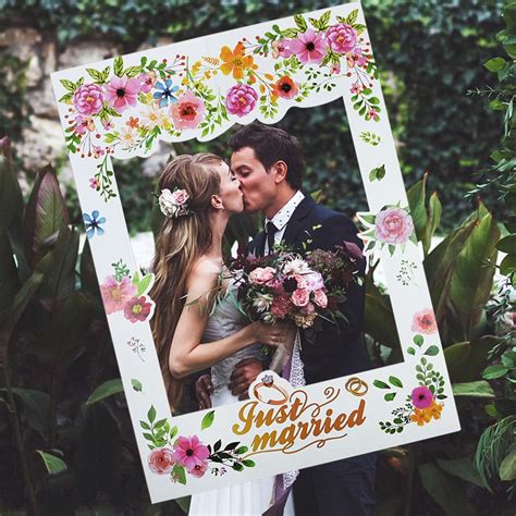 ♞just Married Photo Booth Frame Props Banner Wedding Decoration Mr Mrs Photobooth Props Latex Ba