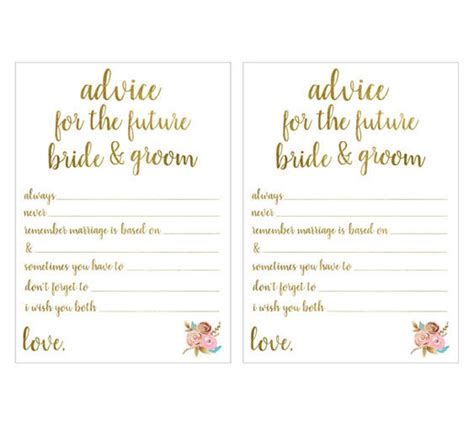 Advice For The Bride And Groom Bridal Shower Game Printable Wedding