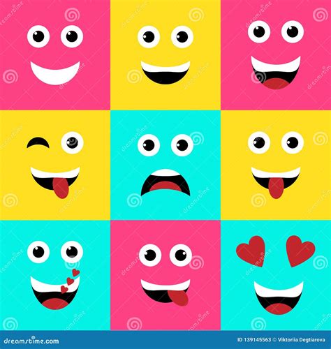 Sistema De Emoticons Cuadrados Coloridos Diseño Plano Del Vector Del