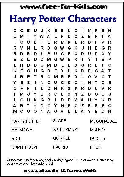 Harry Potter Word Search Free Printable Flextim