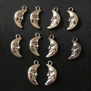 Antique Silver Colour Moon Face Charms Mm X Mm Etsy Uk