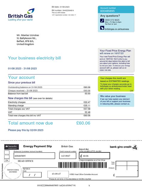 British Gas Bill 31-08-2023 | PDF | Cheque | Payments