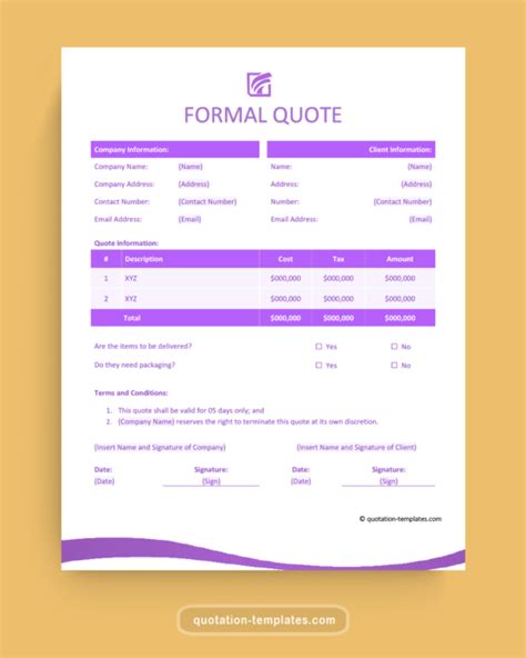 Formal Quote Template LVD Quote Templates Free Quotation Template