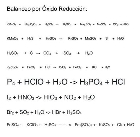 alguien que me ayude a balancear las ecuaciones con el método oxido