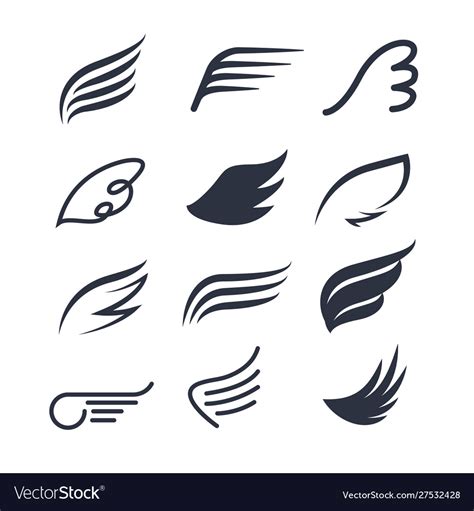 Wings Icon Set Bird Or Angel Wing Royalty Free Vector Image