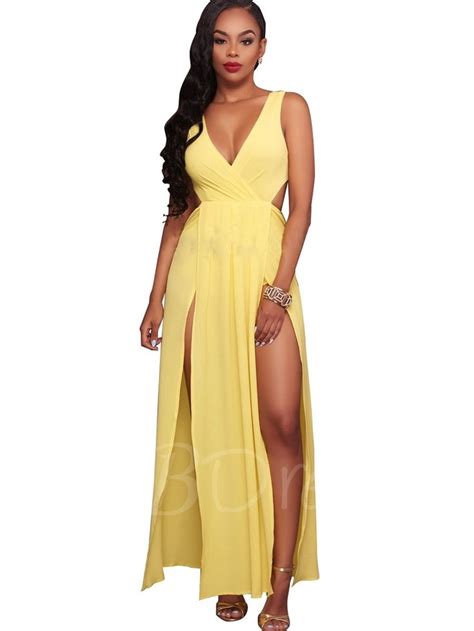 Yellow Split Backless Womens Maxi Dress Maxi Dress