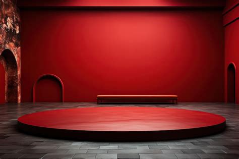 Premium Ai Image Red Room With A Bench And A Red Wall 3d Rendering