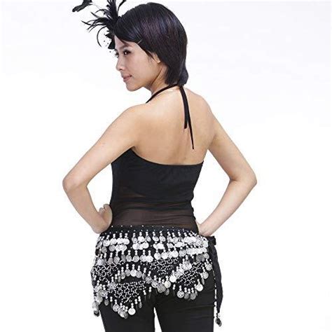 Black With Silver Coins Profession Velvet Belly Dance Hip Scarf