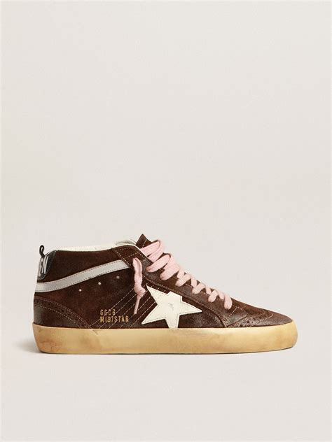 Mid Star In Brown Suede With White Leather Star Golden Goose