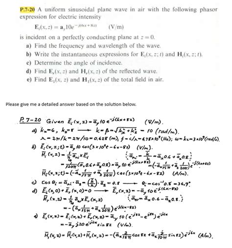 Solved P 7 20 A Uniform Sinusoidal Plane Wave In Air With Chegg