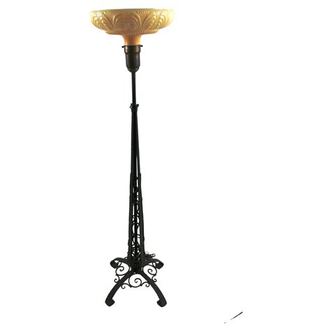 Art Deco Floor Lamp In Brass And Browned Brass With Original Shade At 1stdibs