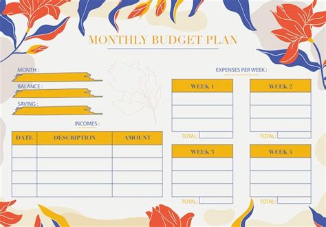 Planificateur De Budget Mensuel Avec Fond Floral Page Du Planificateur