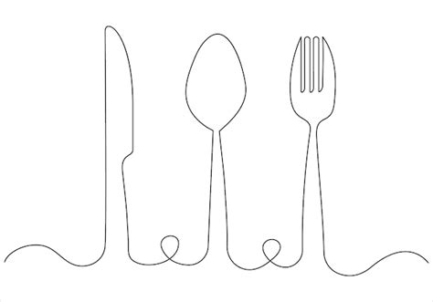 Premium Vector Continuous One Line Drawing Of Fork Knife Spoon And