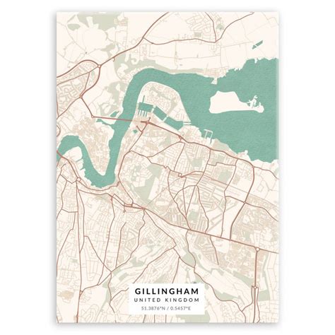 Plakat Metalowy Mapa Vintage Gillingham L Murrano