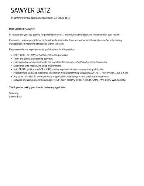 Penetration Tester Cover Letter Velvet Jobs