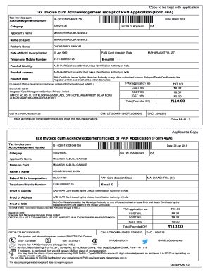 Tax Invoice Cum Acknowledgement Receipt Of Pan Application Fill