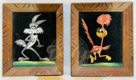 Wile E Coyote Road Runner Velvet Wood Framed Looney Tunes Art Vintage Usa