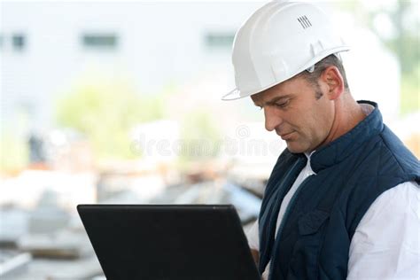 Engineer Working with Laptop Outdoors Stock Photo - Image of ...