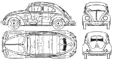 1954 Volkswagen Beetle 1200 Hatchback V2 Blueprints Free Outlines