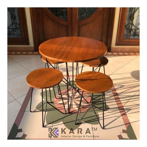 Meja Cafe Bulat Set 4 Stool Round Dining Set On Carousell