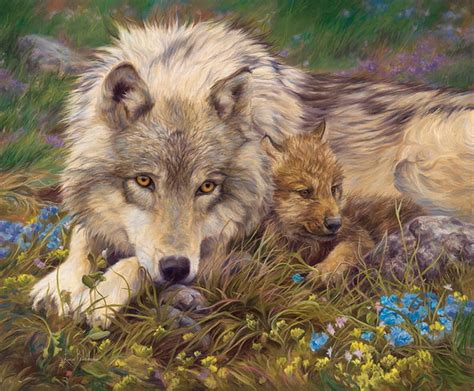 Cute Cub Lup Painting Wolf Mother Pictura Lucie Bilodeau HD