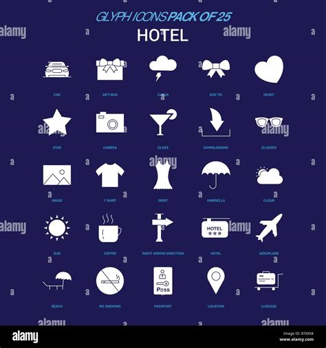 Hotel White Icon Over Blue Background 25 Icon Pack Stock Vector Image