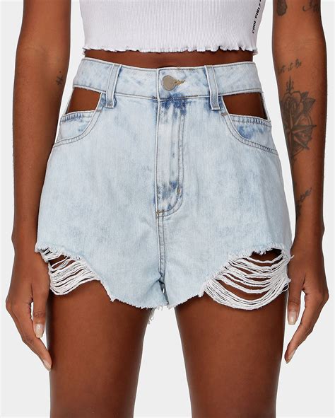 Riachuelo Short Jeans Feminino Hot Pants Bolso Vazado Destroyed Denim