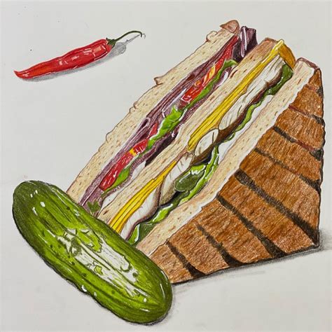 Realistic sandwich drawing. | Sandwich drawing, Drawings, Arty