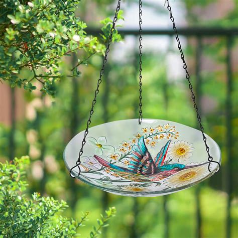 Mumtop 11 Inch Hanging Bird Bath Bird Baths For Outdoors Glass Birdbath Bird Feeders Blue And