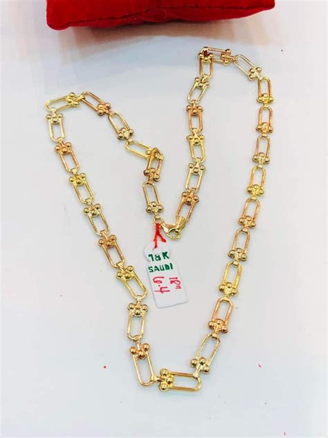 18k Saudi Gold Necklace Tri Color Hardware Jdjfnf Women S Fashion