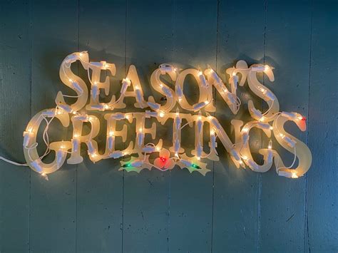 Vintage Seasons Greetings Blinking Light Plastic Holiday Sign Etsy