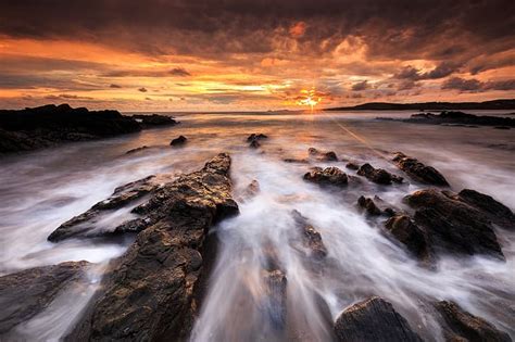 Mar Cielo Sol Rayos Puesta De Sol Piedras Rocas Fondo De