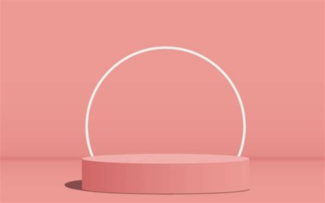 Pink Color Circular Podium Stage And White Color Ring Background 3d